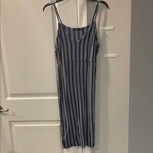 Boohoo Navy and White Striped Midi Dress
